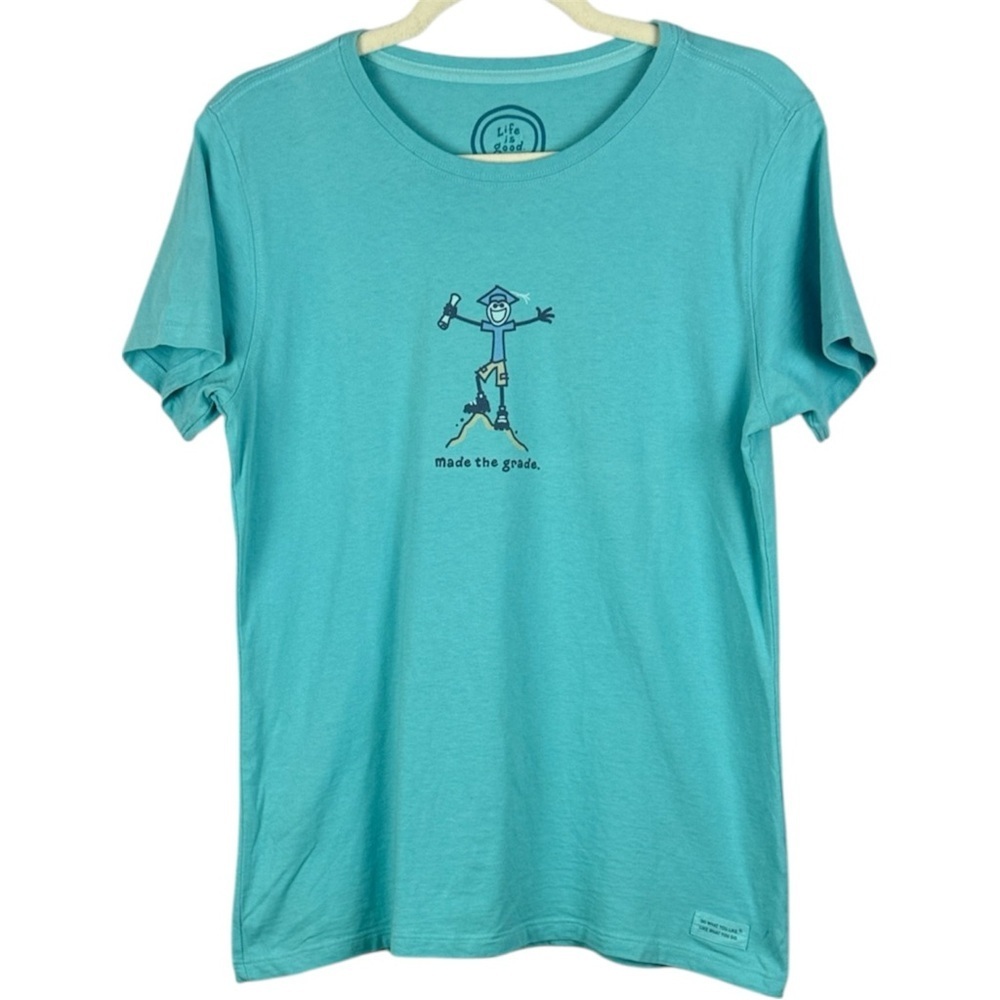 Life Is Good Turquoise "Made the Grade" Classic Fit Medium Graphic Tee
